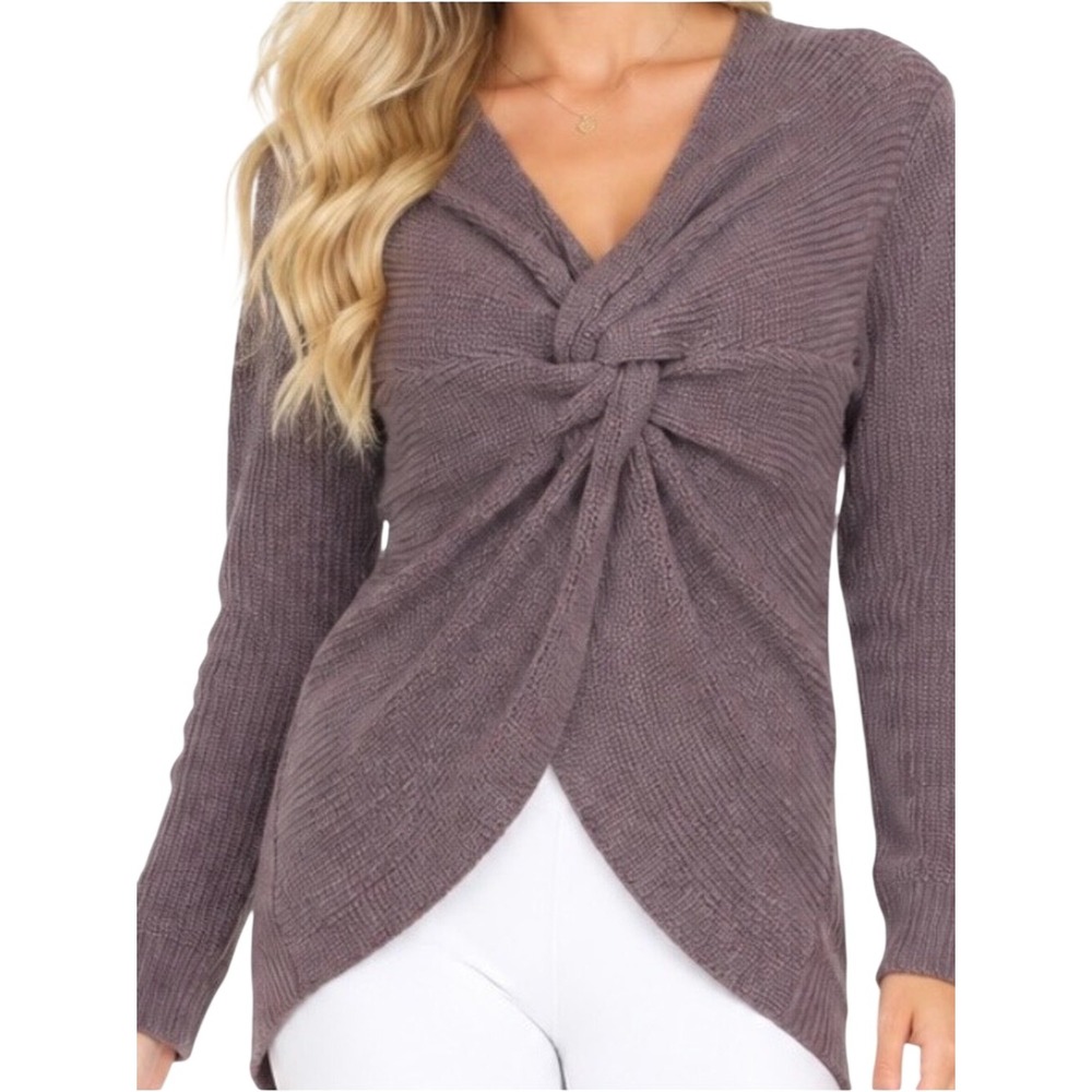 Mainstrip Reversible Twist Front Ribbed Sweater Purple Ash LT30043 Small NEW